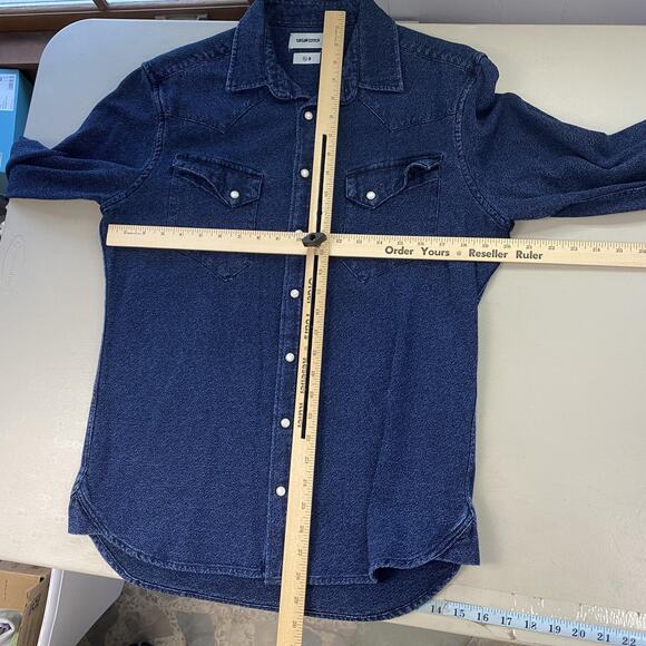 Taylor Stitch Shirt Mens 40 Medium Blue Denim Western Pearl Snap Long Sleeve - Picture 7 of 10